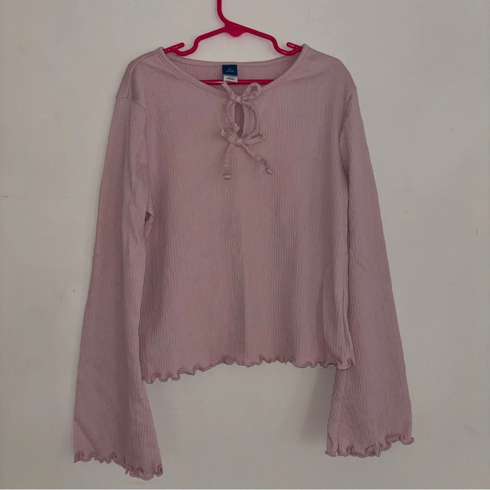 Old Navy Girls XL 14-16 Pink Ribbed Tie Front Top Y2K